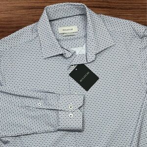 Bugatchi 8-Way Stretch Men’s LS Blue Button Down Shirt. Medium